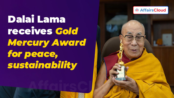 Dalai Lama receives Gold Mercury Award for peace, sustainability