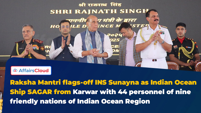 Raksha Mantri flags-off INS Sunayna as Indian Ocean Ship SAGAR from Karwar with 44 personnel of nine friendly nations of Indian Ocean Region