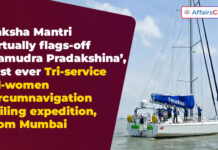 Union Defence Minister Flagged-off ‘Samudra Pradakshina’, 1st ever Tr-Service All-women Circumnavigation from Mumbai, Maharashtra