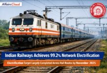 भारतीय रेलवे ने नवंबर 2025 तक अपने लगभग 99.2 प्रतिशत नेटवर्क का विद्युतीकरण किया